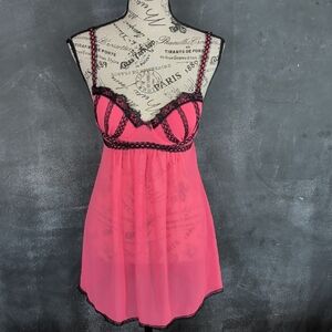 Ambrielle Hot Pink Chemise with Black Lace Trim